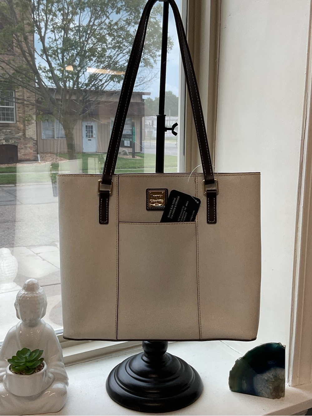 Dooney & Bourke Cream Tote with Dark Brown Handles